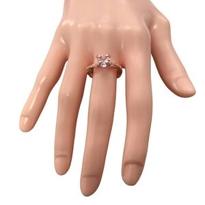 Rose Gold Solitaire Simulated Zircon Ring Fashion Dinner Cocktail Side Stones